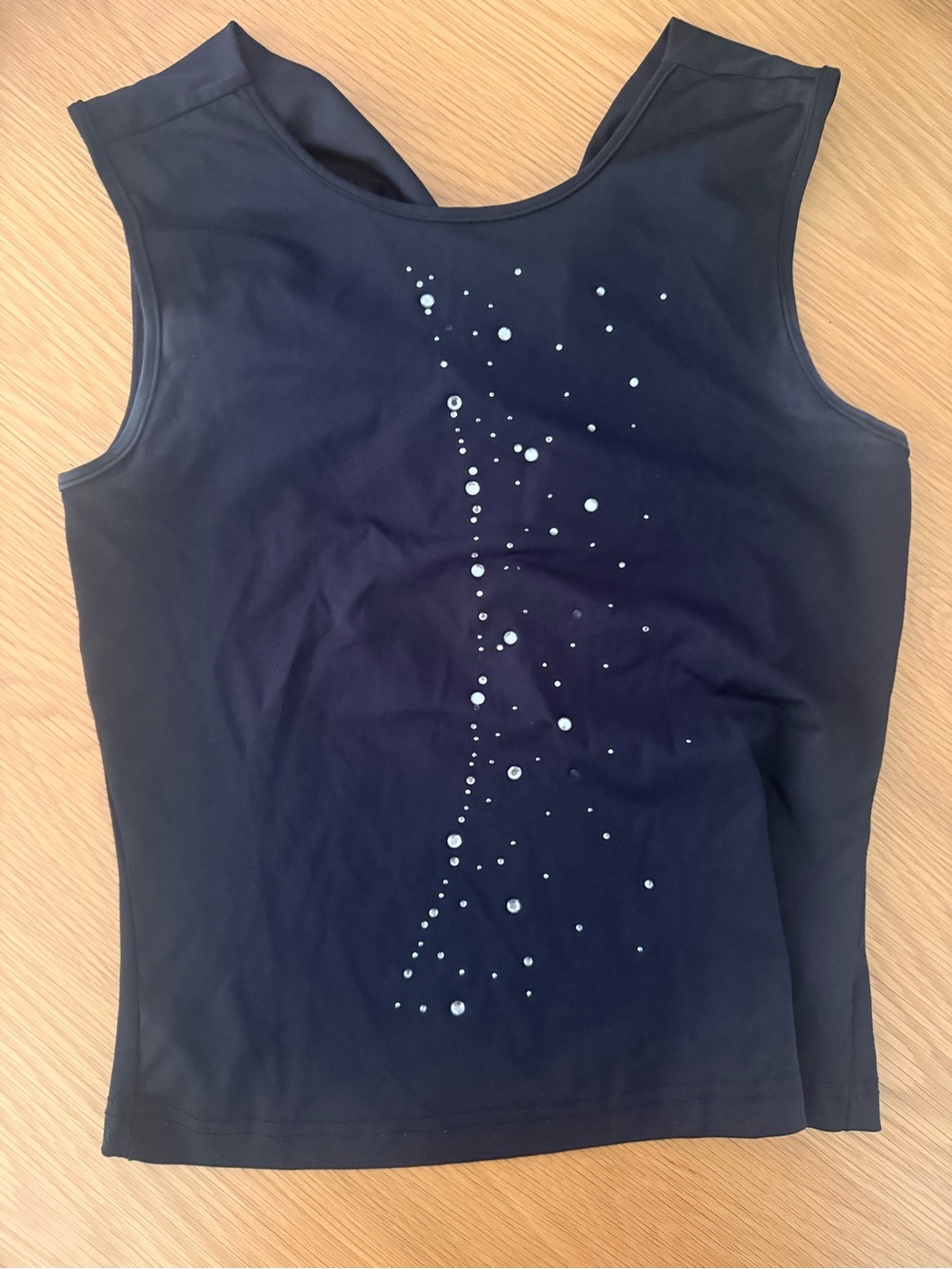 Vintage XOXO Women's Black Sleeveless Tank Top with White Gem Detail